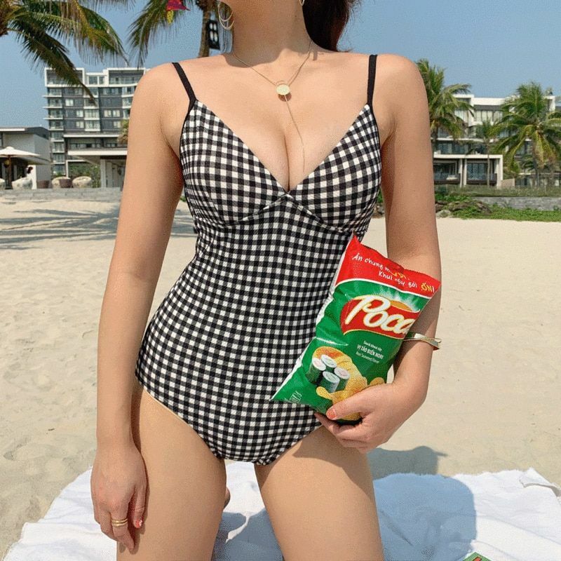 checkered bathing suit